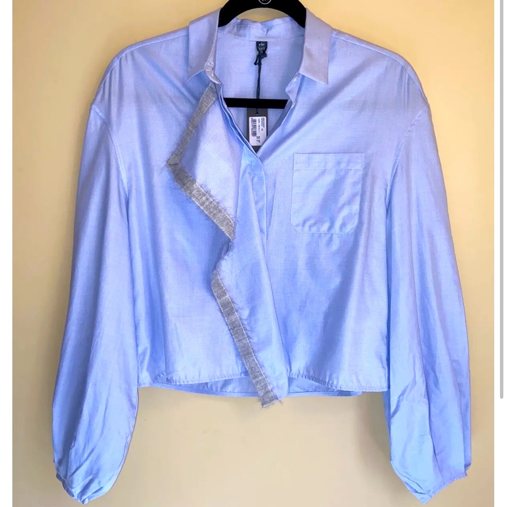 Eleventy Sky Blue Ruffle Button Down Shirt